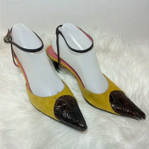 SERGIO ROSSI Vintage Suede and Leather Ankle Strap Heels - Picture 5 of 13